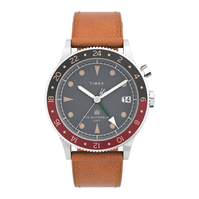 TIMEX WATERBURY TRADITIONAL GMT LEATHER - TAN / STAINLESS