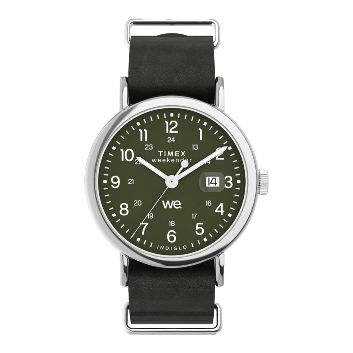 TIMEX WEEKENDER 40MM LEATHER STRAP - OLIVE / SILVER / BLACK