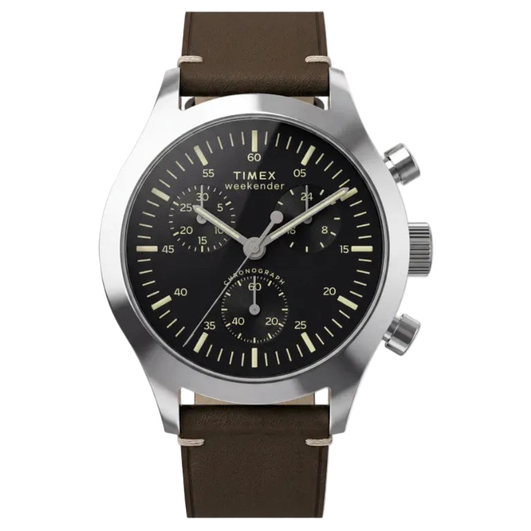 WEEKENDER NEW ENGLAND CHRONO LEATHER 40MM - SILVER / BLACK / BROWN
