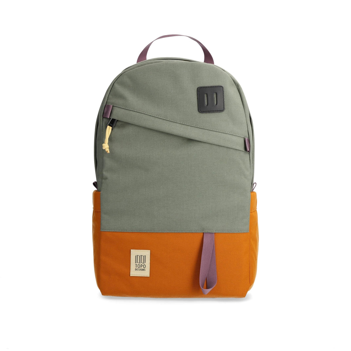 Green and orange backpack with a visible brand logo on a white background