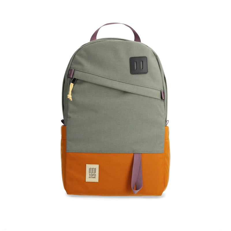 Green and orange backpack with a visible brand logo on a white background