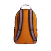 Orange backpack with purple straps on a white background