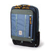 Blue and gray backpack with visible brand logo on a white background