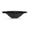 Black and blue waist bag on a white background