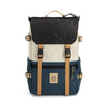 Multicolored backpack with visible brand logo on a white background