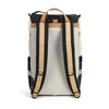 Backpack with beige and black straps on a white background