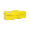 Yellow toolbox with a visible brand logo on a white background