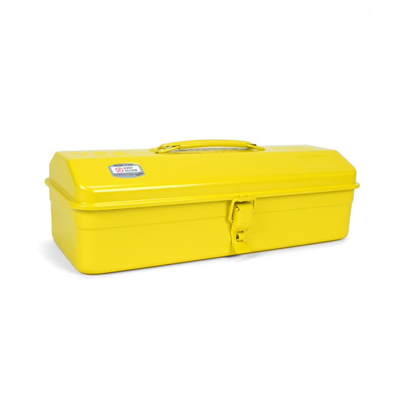 Yellow toolbox with a visible brand logo on a white background