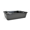 Military green rectangular metal tray with handles on a white background