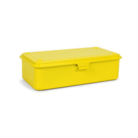 Yellow storage box with a lid on a white background