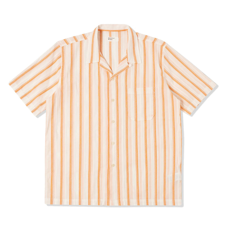 UNIVERSAL WORKS ROAD SHIRT FANS STRIPE COTTON - WHITE / ORANGE