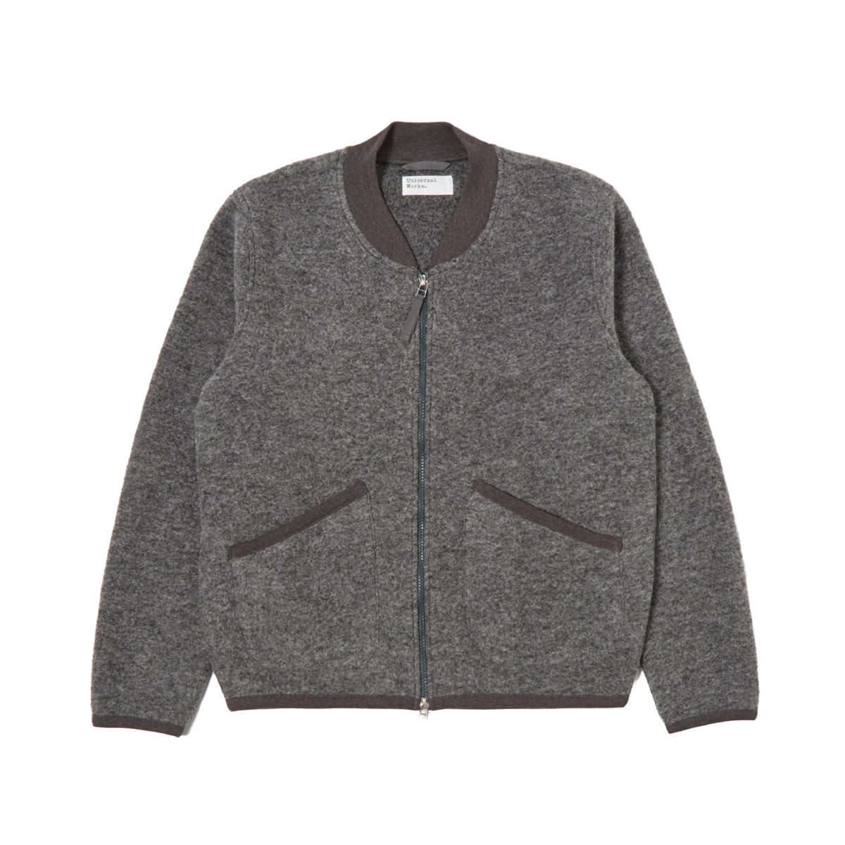 UNIVERSAL WORKS ZIP BOMBER WOOL FLEECE - GREY MARL