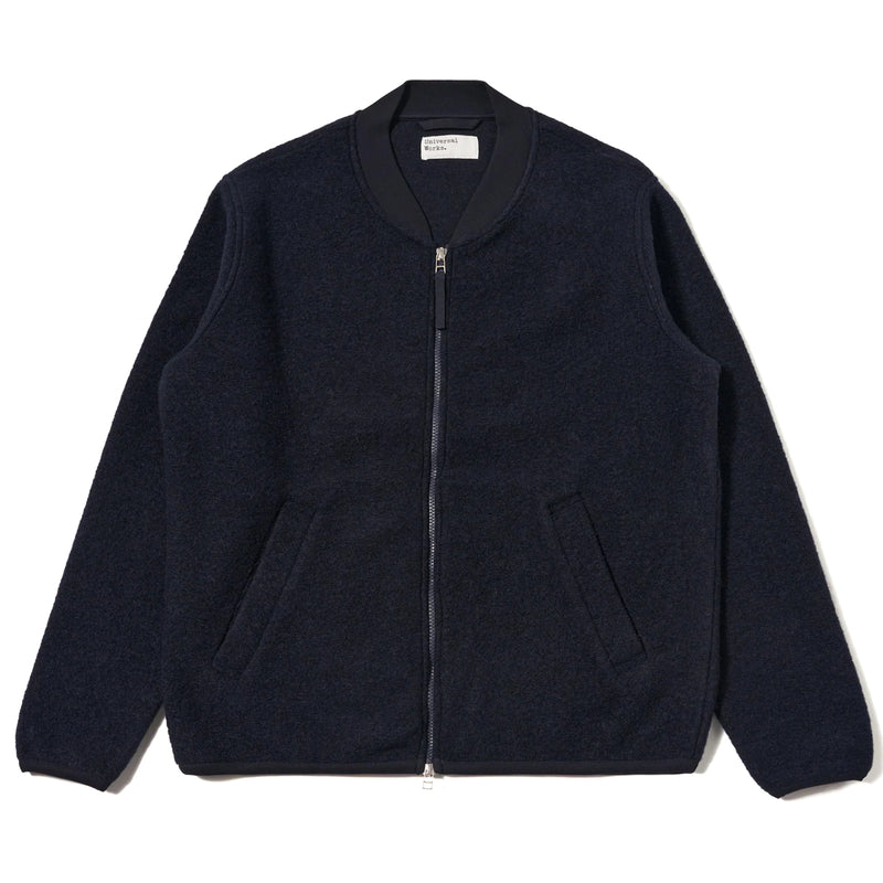 Navy blue zip-up jacket on a white background