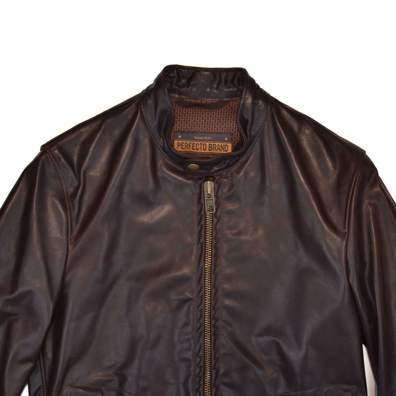 SCHOTT NYC MISSION P571 UNLINED CAFE JACKET - BROWN